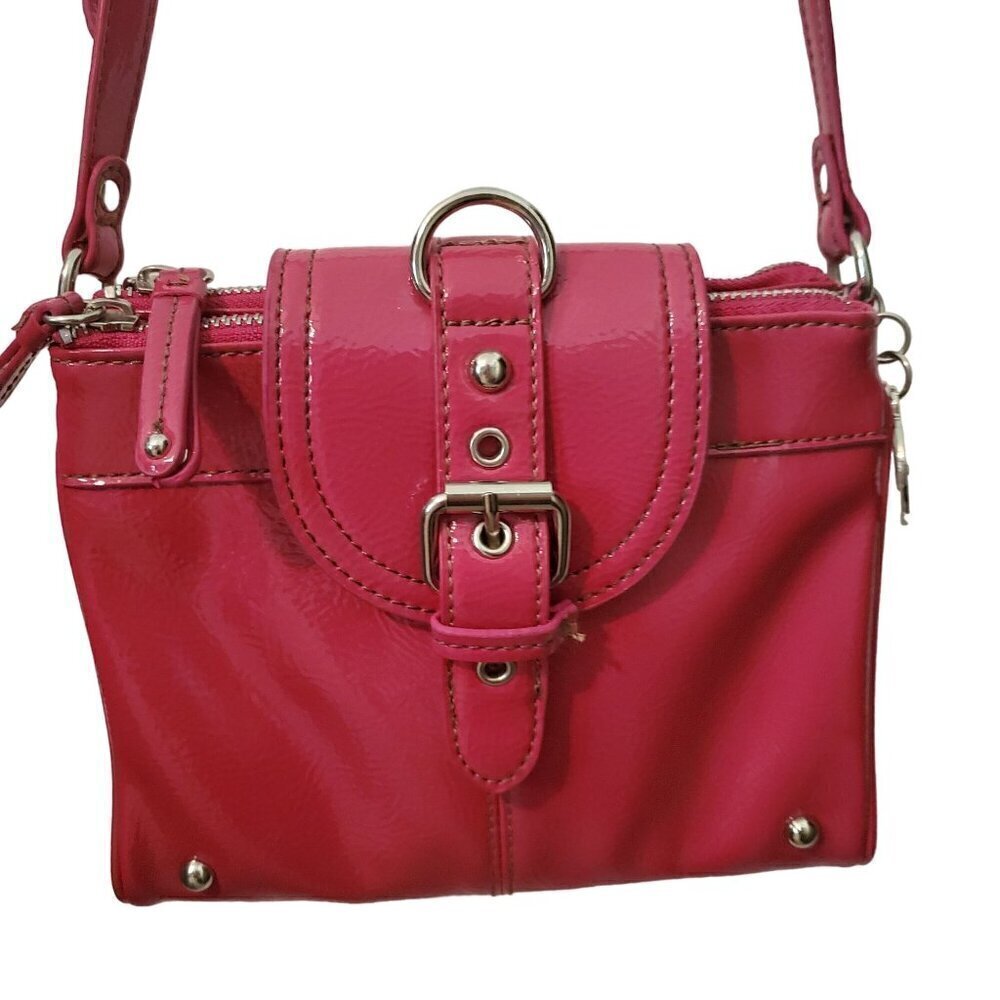 Nine West Pink Patent Vegan Crossbody Bag with Buckle Detail & Adjustable Strap